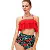 Image 2: High Waist Halter Floral Bathing Blouse Suit