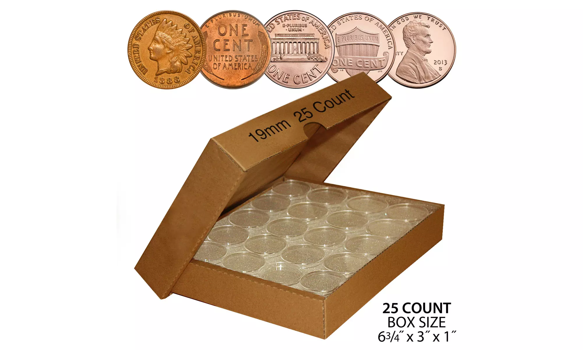 Coin Capsule Holders Direct-Fit Airtight - Quantity 25 with Box - All Sizes