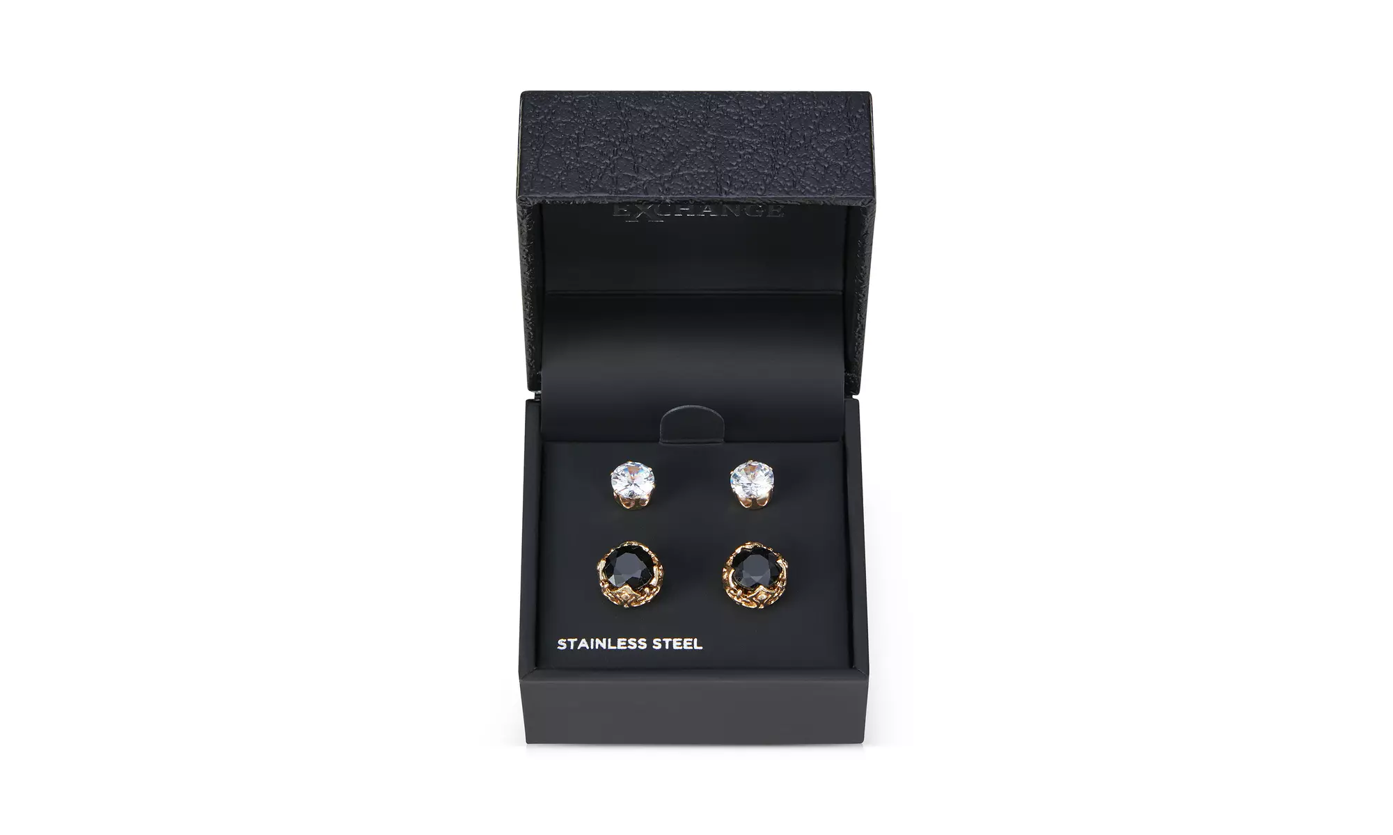 American Exchange Men's 2 Piece One Size Alloy Gold/Black Stud Earring Set - Second Medium