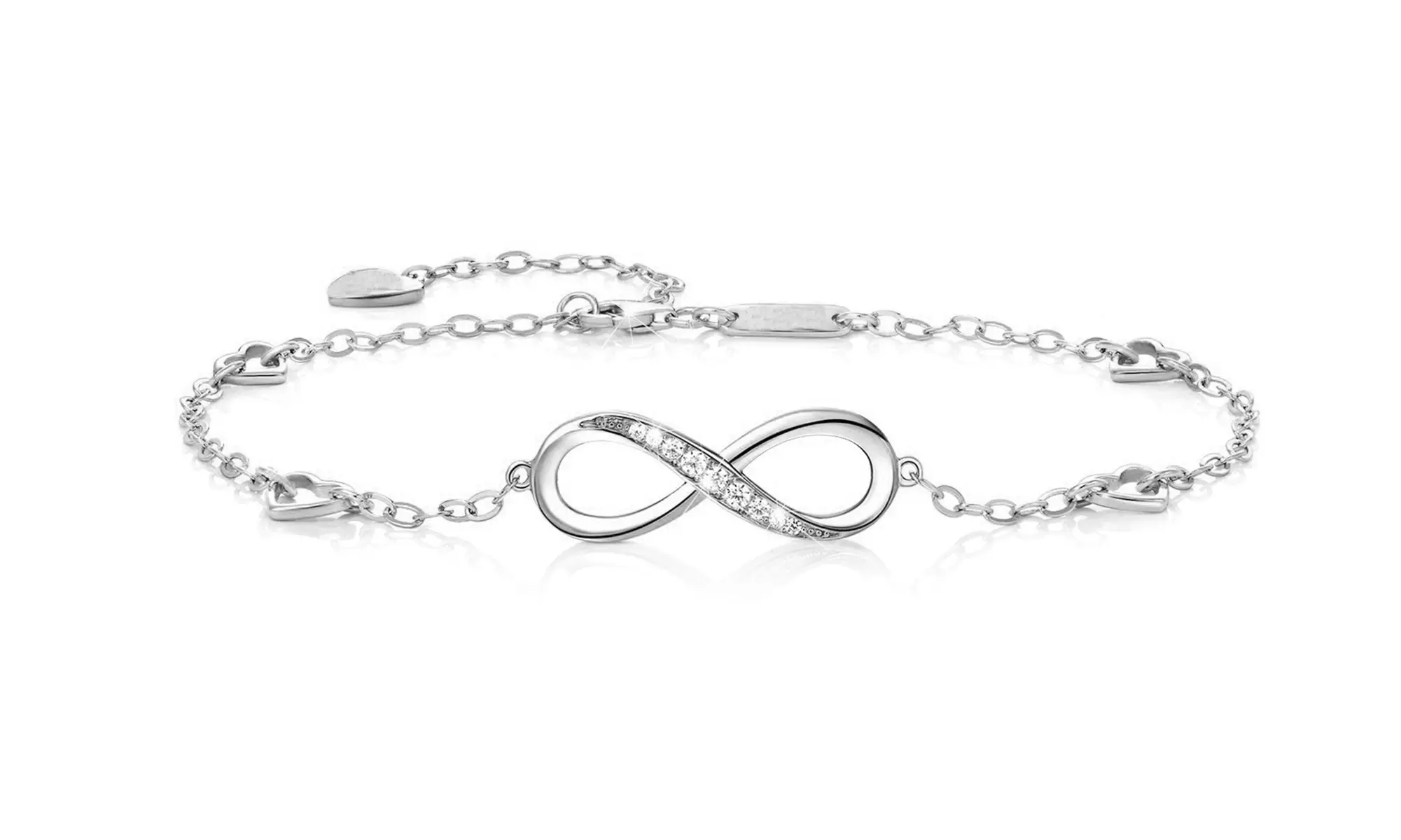 Rhodium Plated Brass CZ Infinity Symbol Anklet Fashion Jewelry for Women Girls