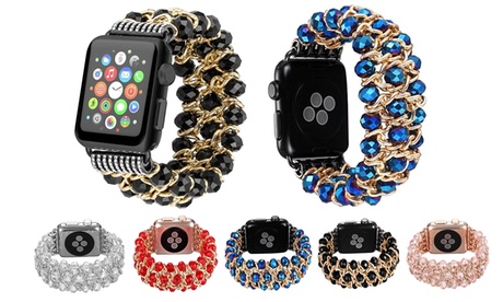 Bling Agate Beads Bracelet Watch Strap for Apple Watch Series 5 4 3 2 1 Blue 38/40mm