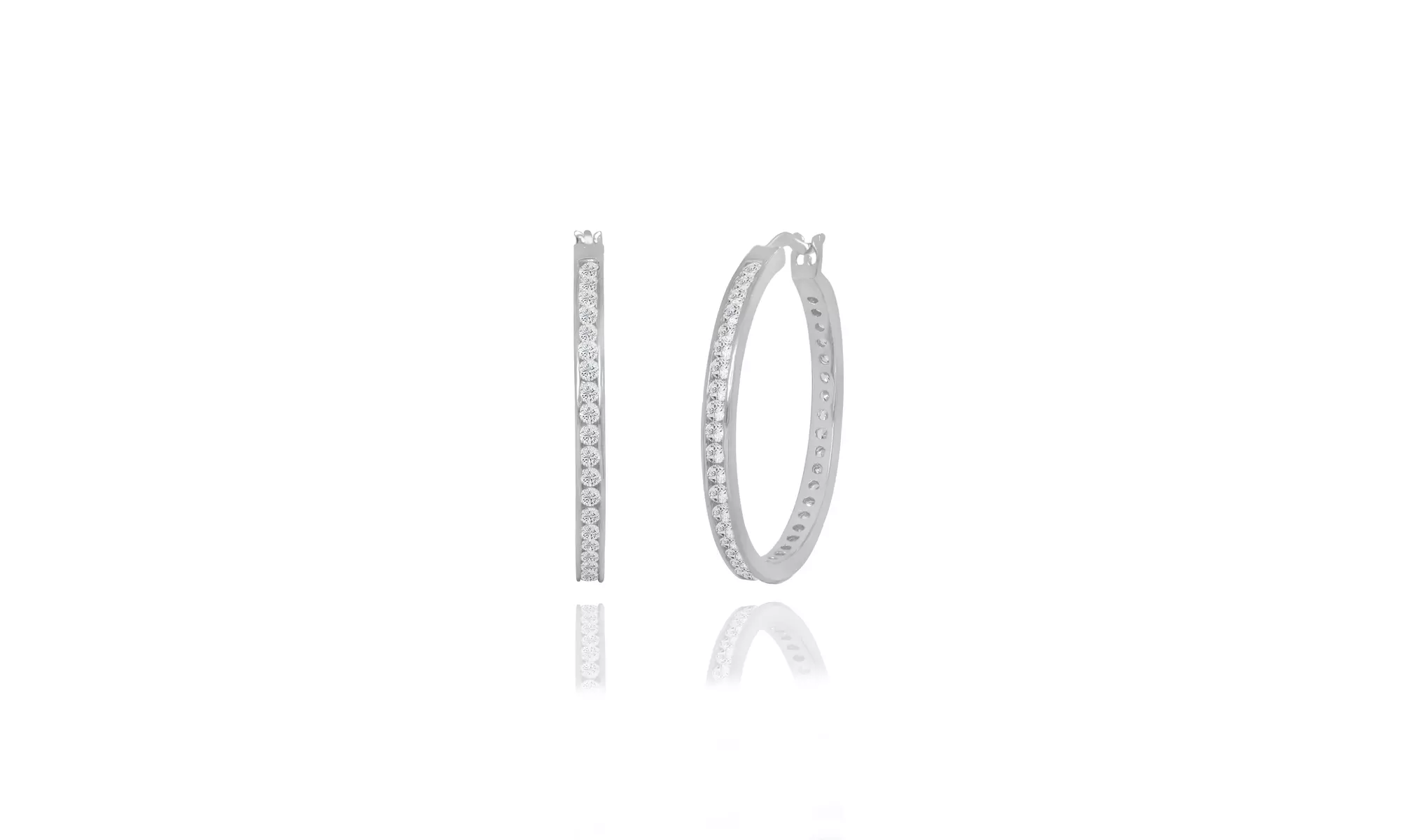 Cubic Zirconia Channel Set Hoop Earrings in Sterling Silver 