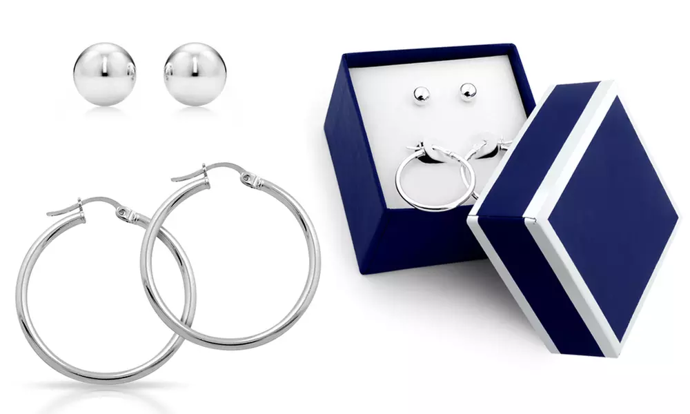 Solid Sterling Silver Ball With Hoop Earring Set With a Gift Box By MUIBLU Gems
