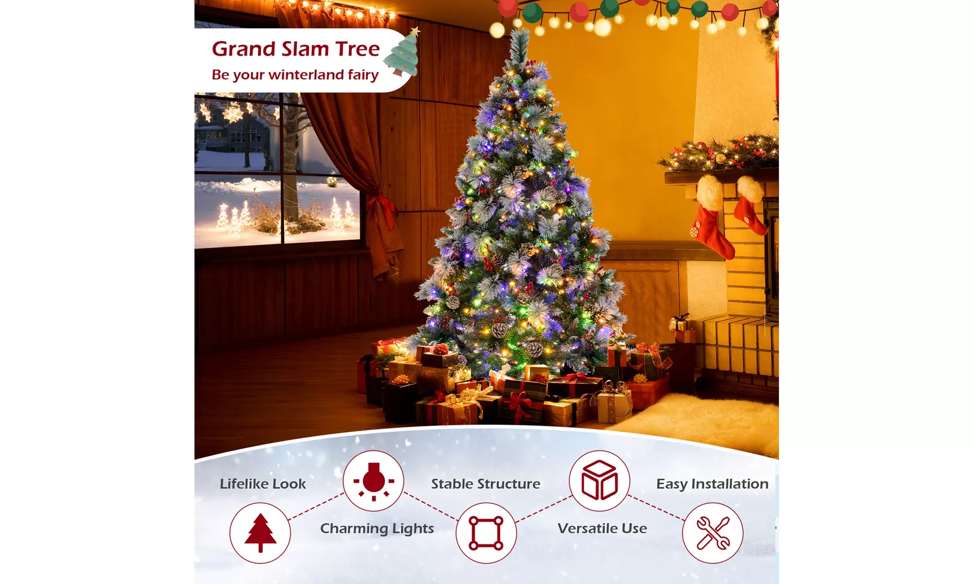 Costway 6 FT Pre-Lit Artificial Christmas Tree Hinged Pine Needles 350 LED Light