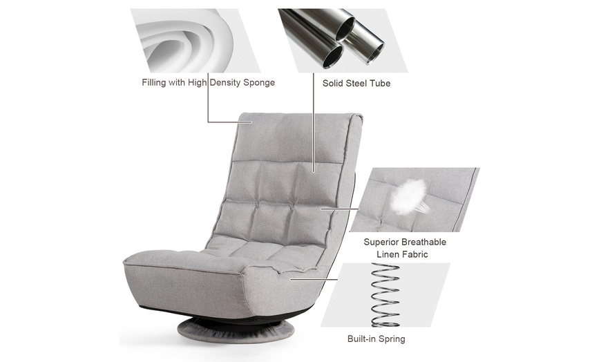 Image 9: Folding Game Chair Floor Lazy Sofa 4-Position Adjustable 360 Degree Swivel Gray