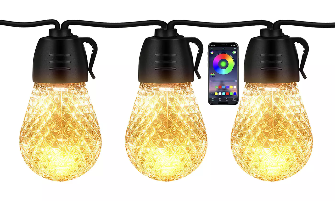 iMounTEK 52.5FT RGB Outdoor String Lights 15-LED Color Changing w/ Remote & App