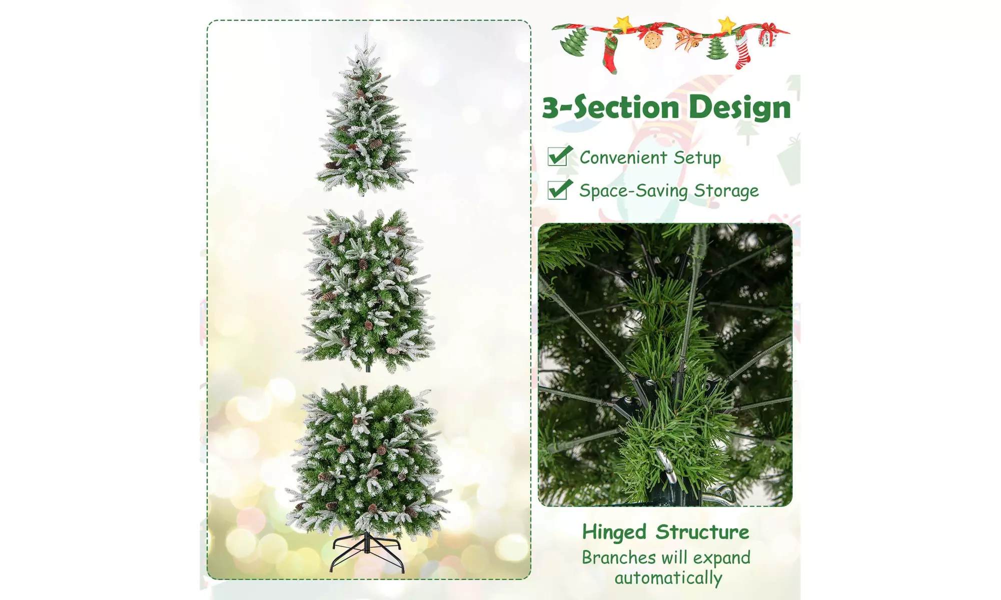Costway 6/7.5/9 FT Christmas Tree with PE PVC Branch Tips Warm White LED Lights