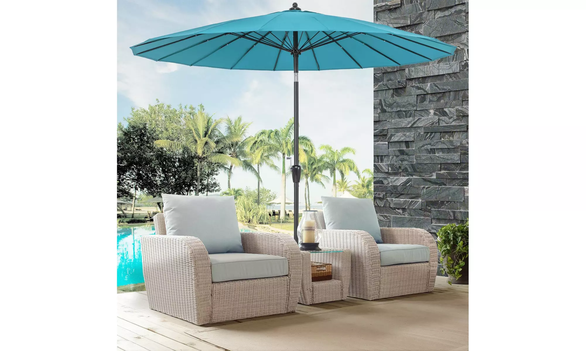 Costway 9 FT Round Patio Umbrella with Push Button Tilt & Crank Handle