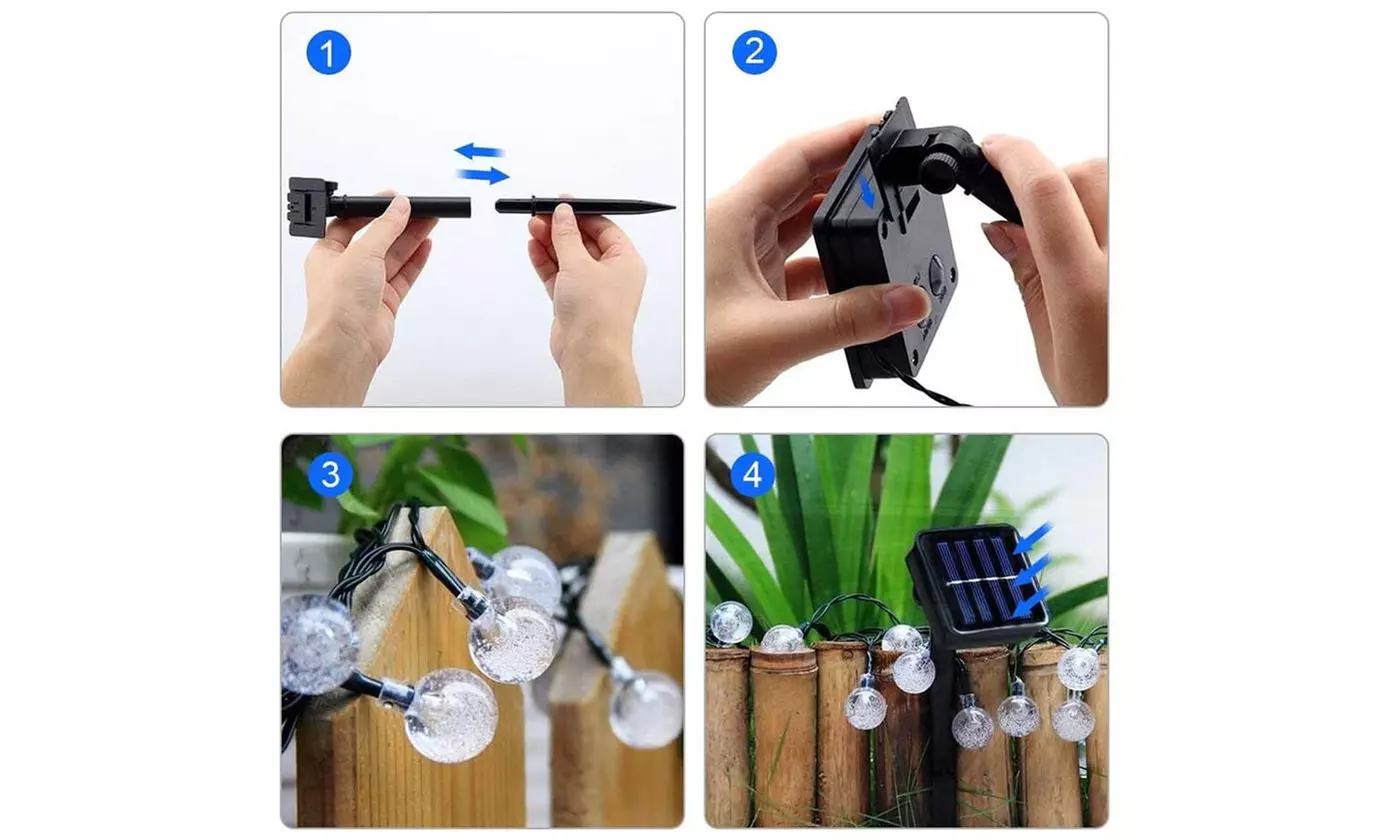 20ft 30 LED Solar String Ball Lights Outdoor Waterproof Warm White Garden Decor