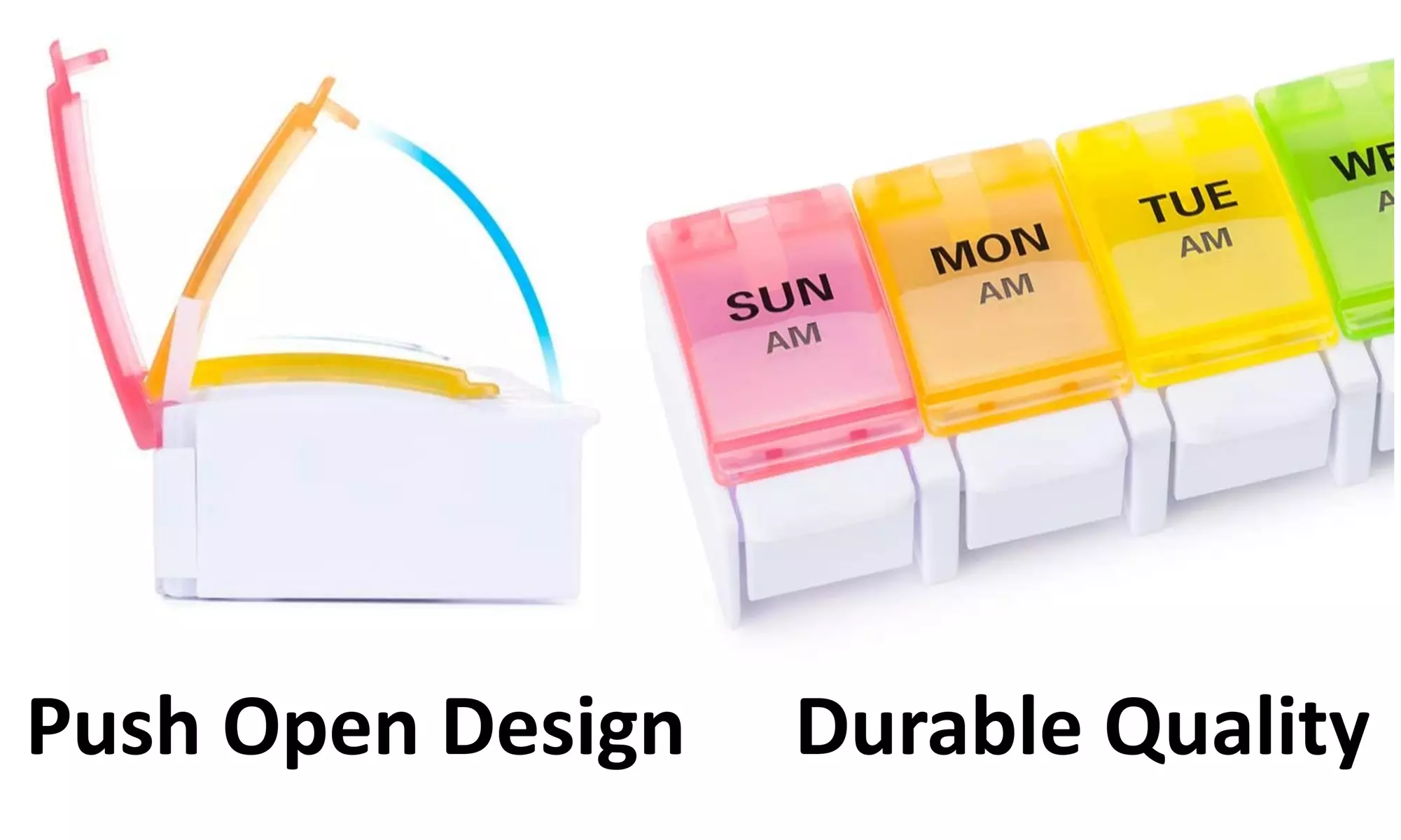 Weekly Pill Organizer 2 Times A Day AM PM with Easy Push Button 