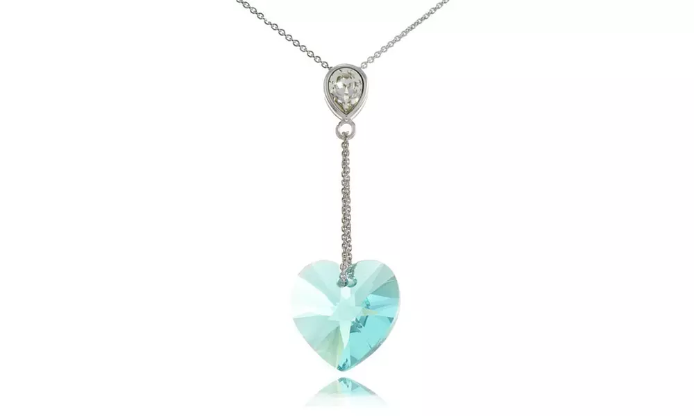 Light Blue Ombre Heart Drop Necklace in 925 Silver Made with European Crystals - Primary Image