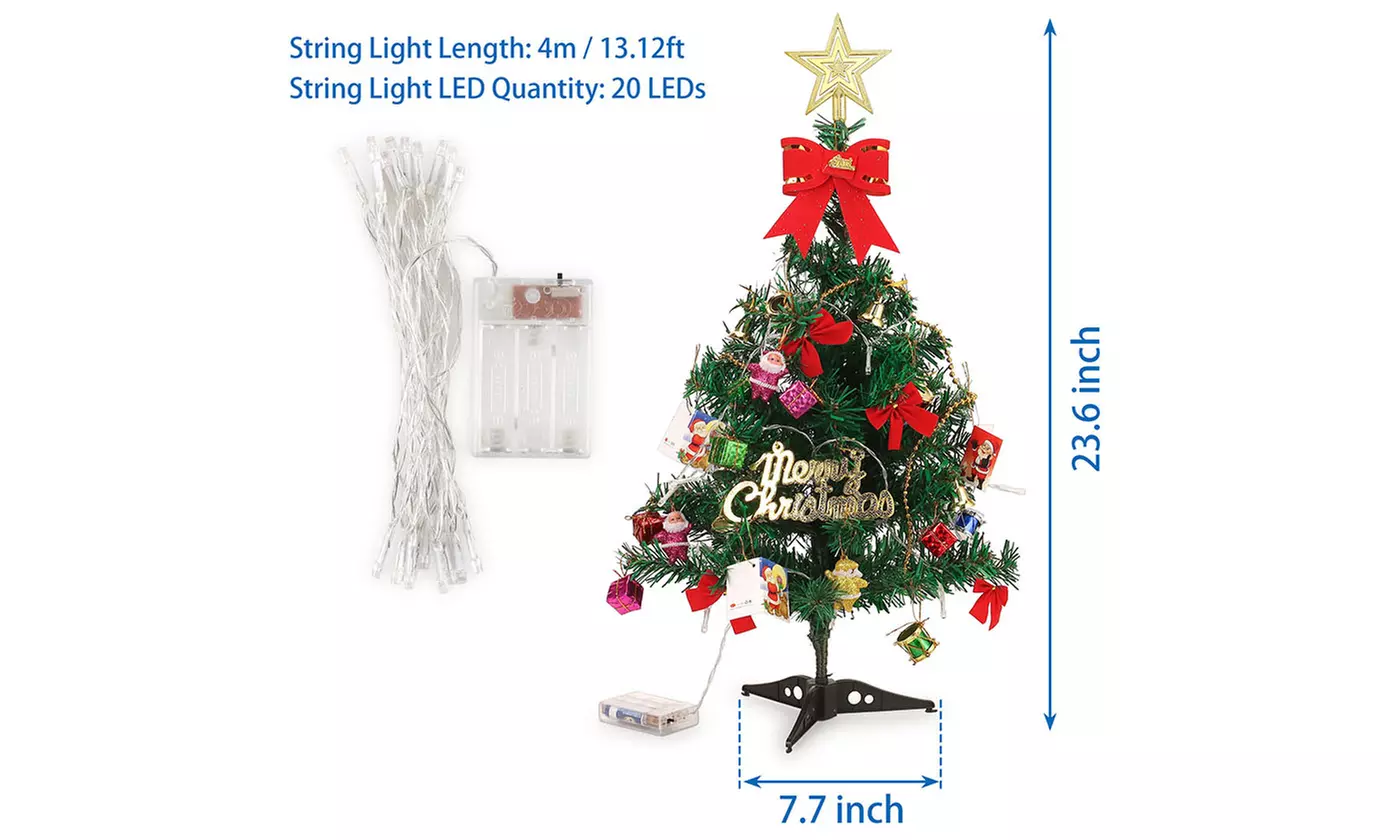 Miniature Tabletop Pine Christmas Tree with Hanging Ornaments