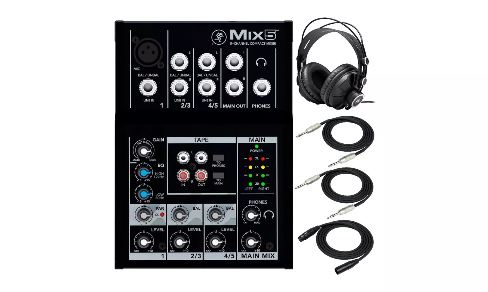 Mackie Mix5 5-Channel Compact Mixer with Headphones and Cables - Primary Image