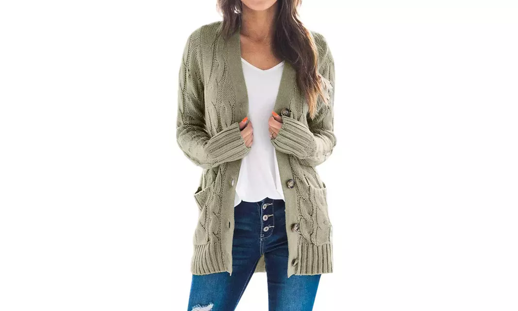 Haute Edition Women's Cable Knit Button Up Sweater Cardigan