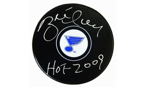 Brett Hull Signed St Louis Blue Logo Hockey Puck w/HOF'2009