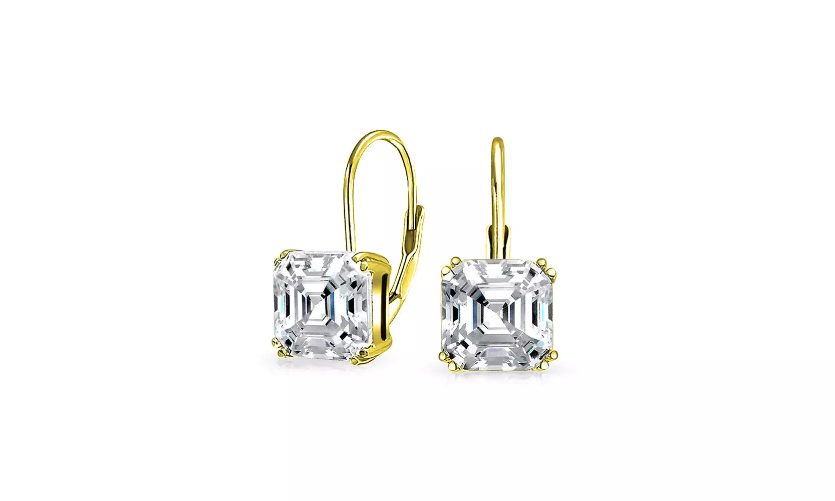 Square Asscher Cut CZ Drop Earrings Gold Plated Sterling Silver - Primary Image
