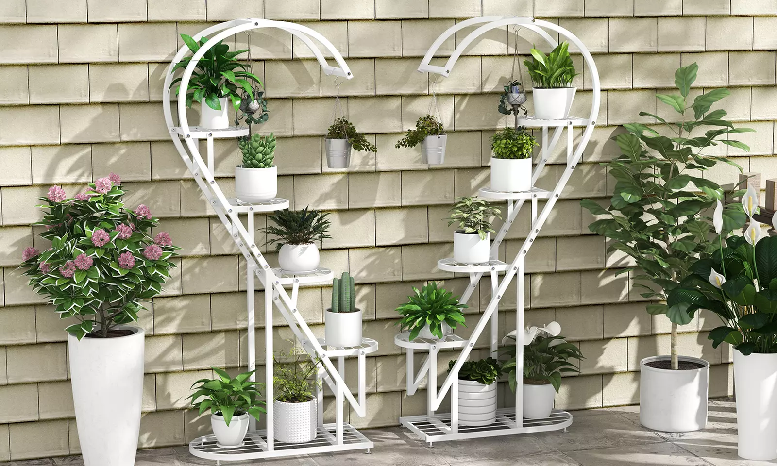 5 Tier Metal Plant Stand Heart-shaped Shelf w/ Hanging Hook for Multiple Plants