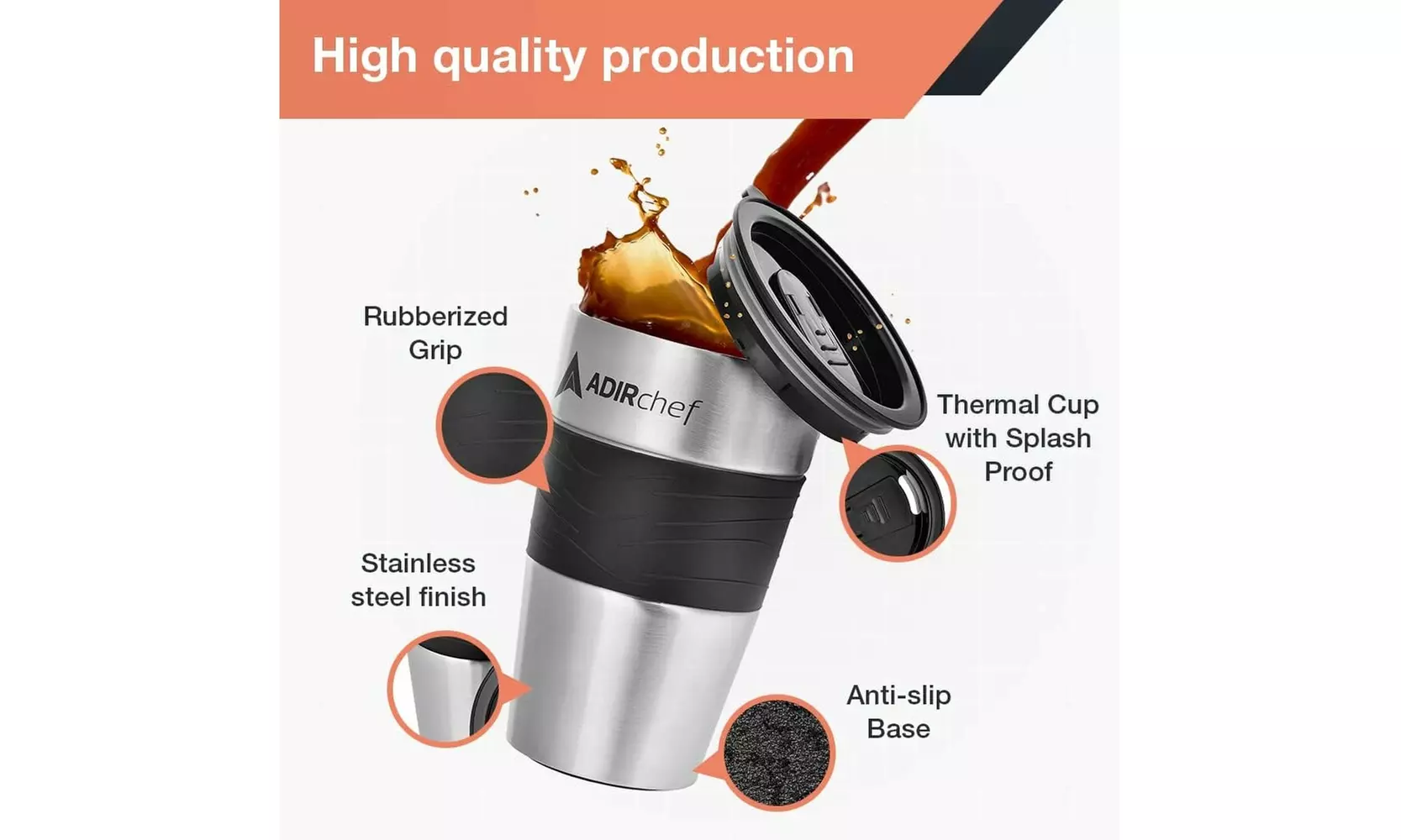 AdirChef Travel Coffee Mug 15 Oz 