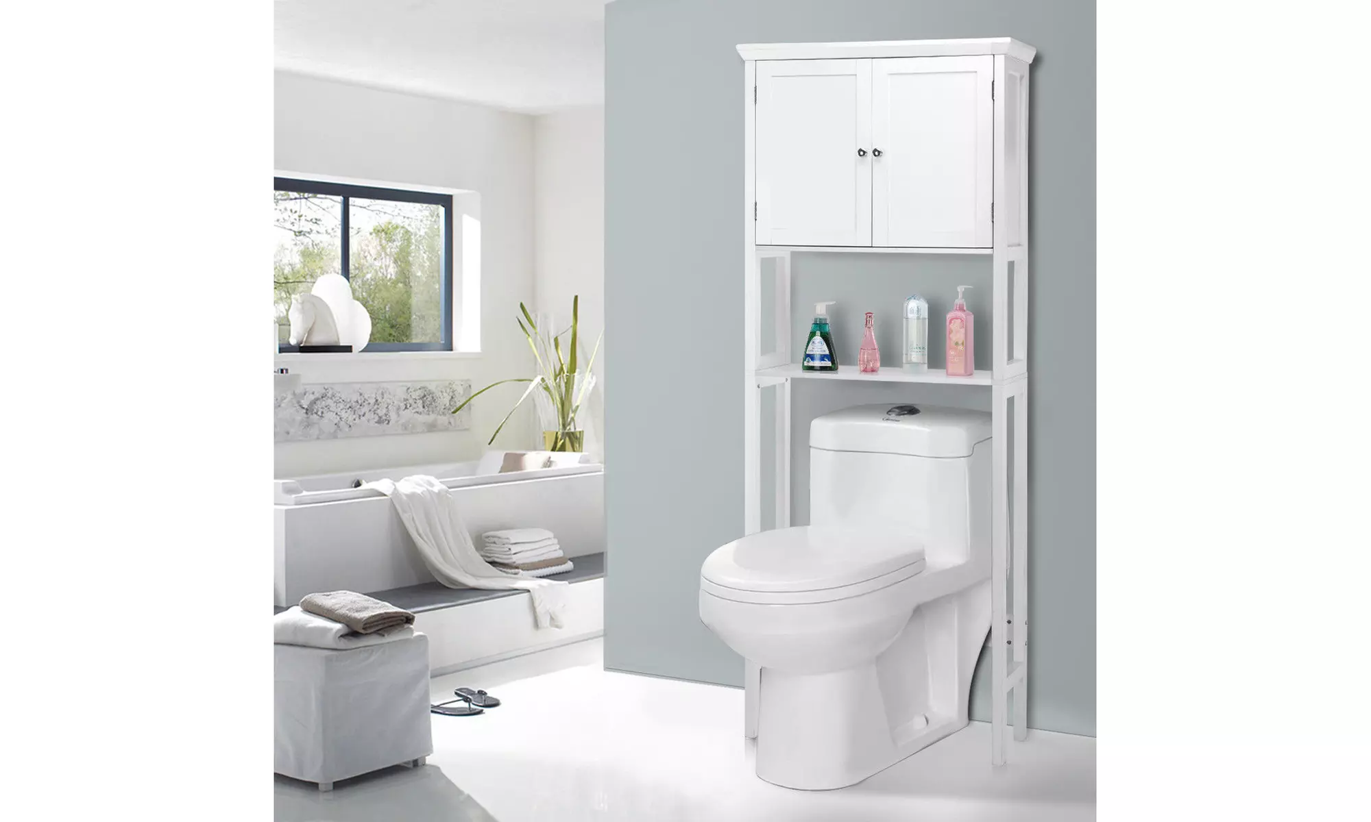 Toilet Storage Space Saver Towel Rack Shelf Cabinet Collette Bathroom Furniture - Primary Image