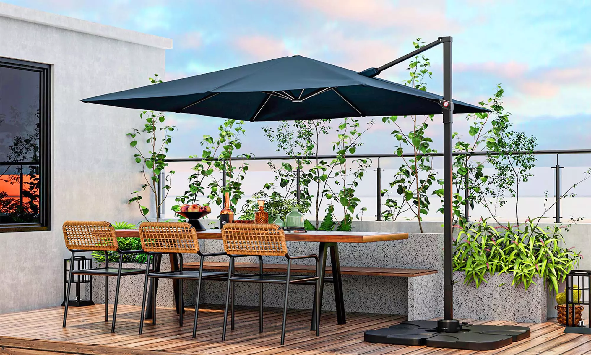 Costway Patio 9.5FT Square Cantilever Offset Hanging Umbrella 