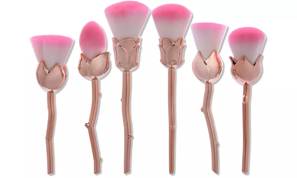 Rose Shaped Makeup Brush Set with Floral Pouch (6-Piece) - Primary Image