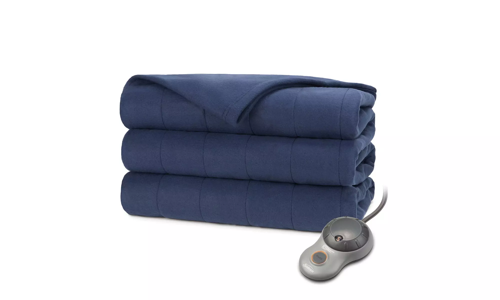 Sunbeam Quilted Fleece Electric Heated Warming Blanket Twin Newport Blue - Primary Image