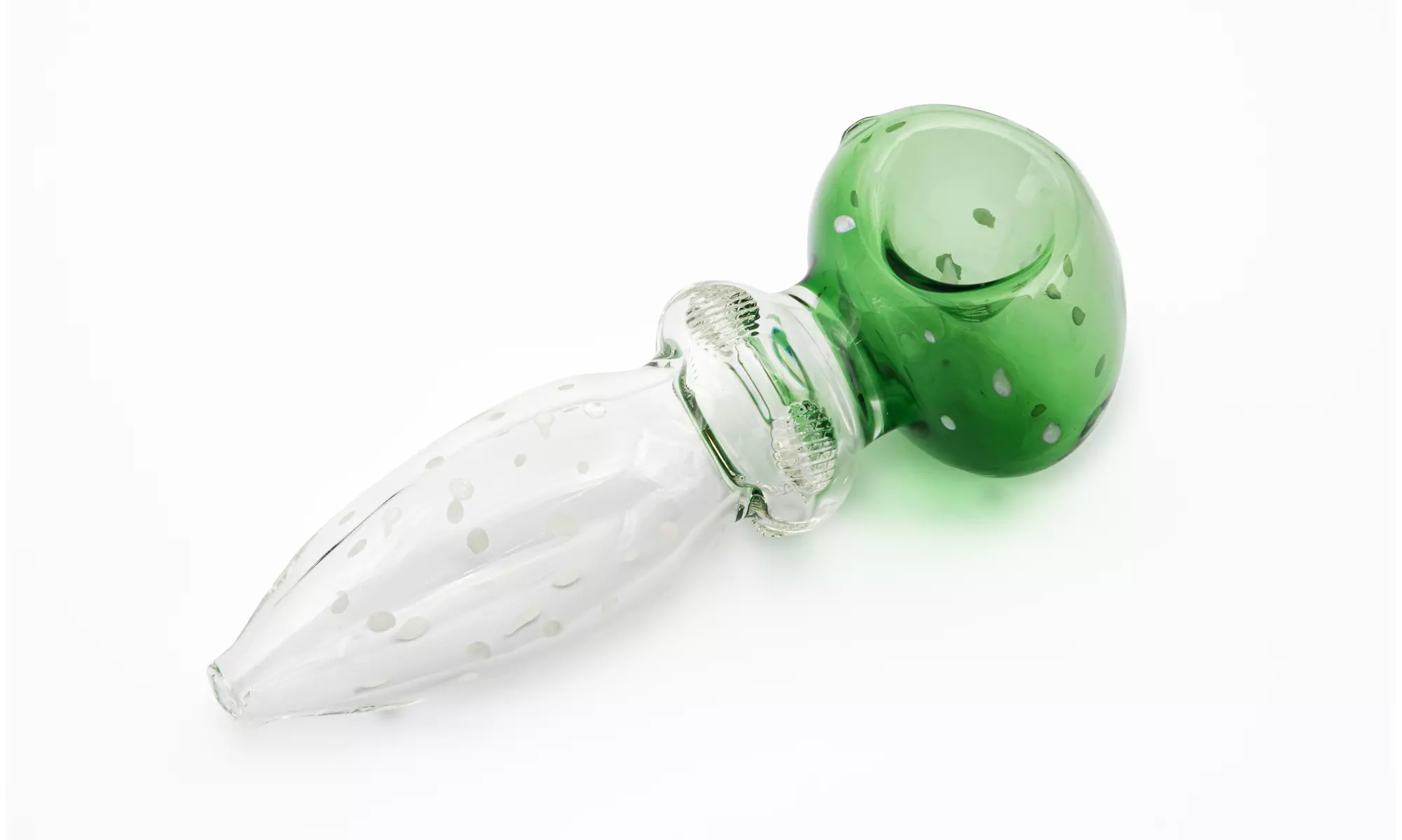 Textured Green and Clear Glass Hand Pipe - Second Medium