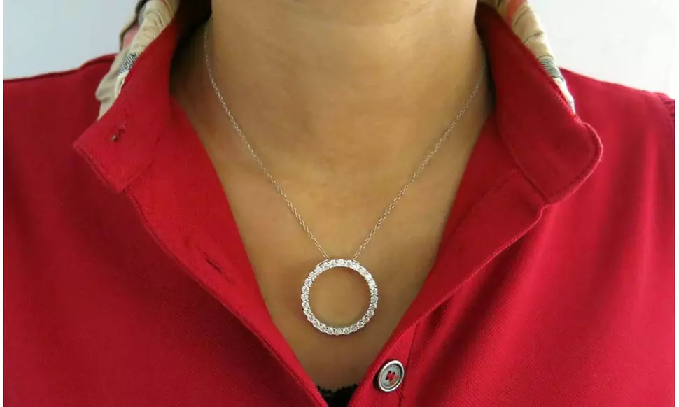  Sterling Silver Circle Cubic Zirconia Necklace