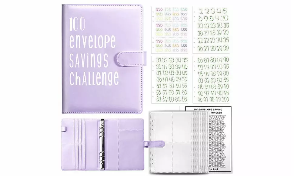 100 Envelope Savings Challenge Budget Binder with Cash Slots