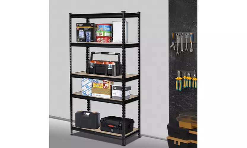 5 Tier Shelf Standard DIY Galvanizing Storage Rack Shelving Unit Black - Second Medium