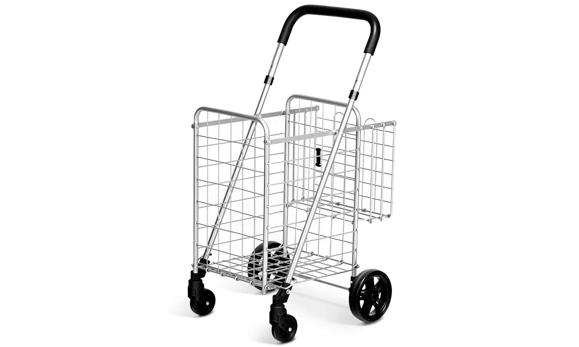 Folding Shopping Cart Jumbo Basket Rolling Utility Trolley Adjustable Handle New - Primary Image