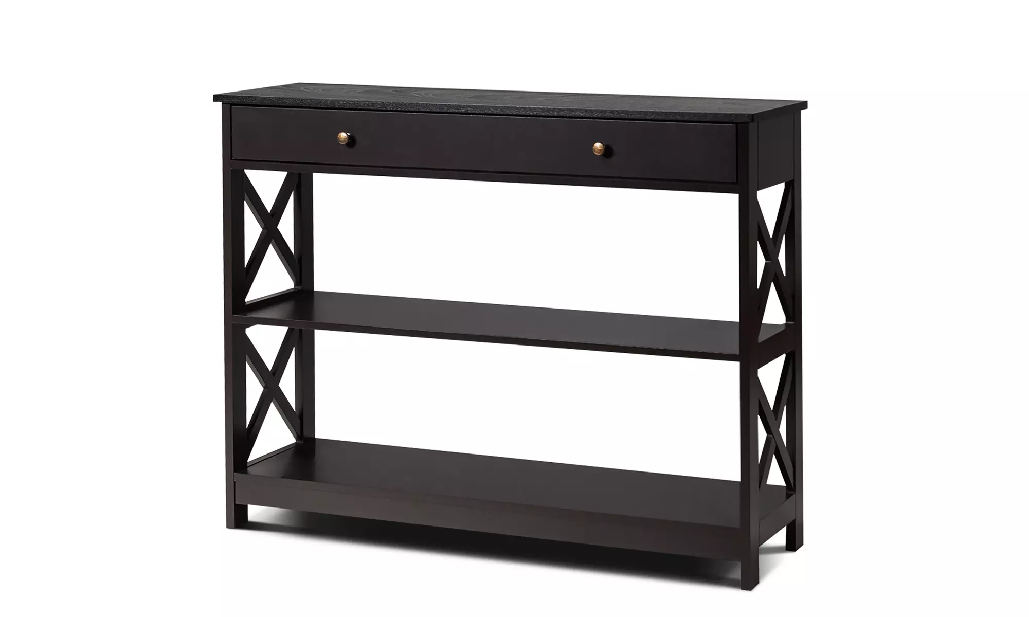 3-Tier Console Table Entryway Table with Drawer & Shelves Gray/Espresso - Primary Image