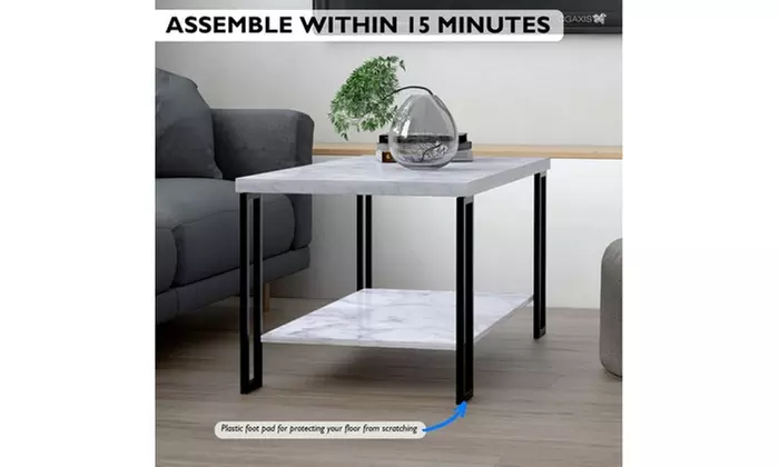 2 Layers MDF Imitation Marble Square Tabletop Iron Coffee Table - Second Medium