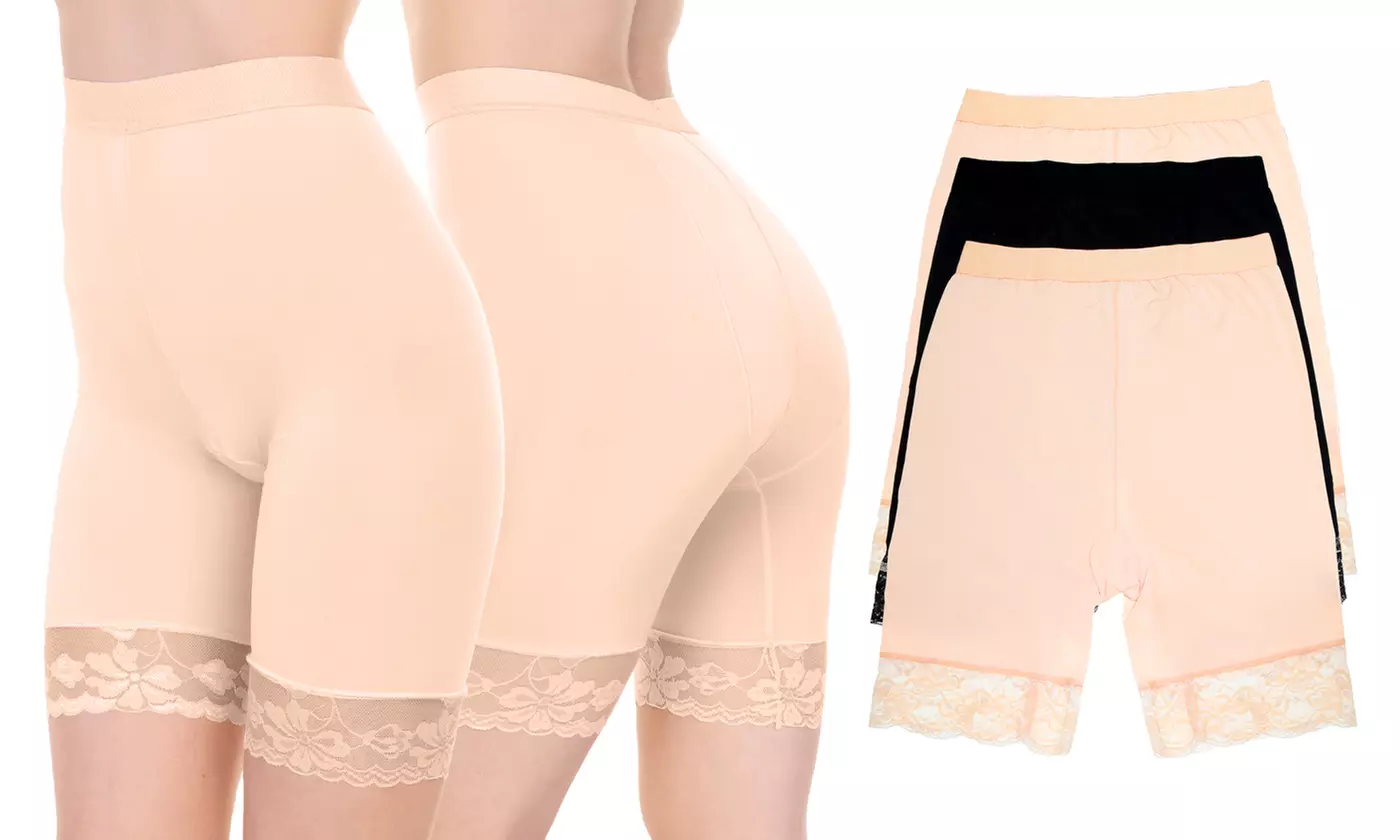 Satin High-Waist Safety Underpants Liner Slip with Lace Accent S-5X, 3 or 6 Pack