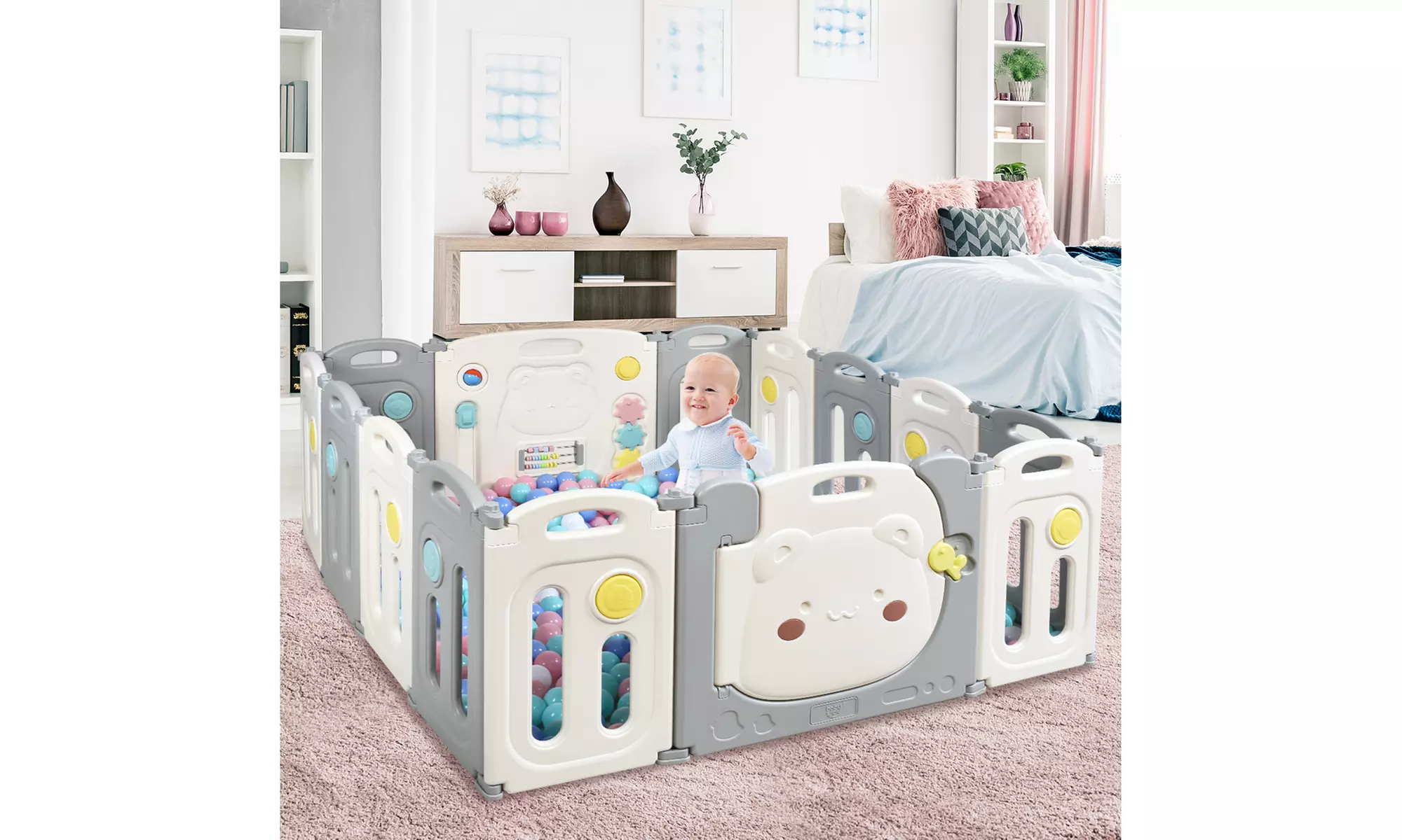 14-Panel Foldable Baby Playpen Kids Safety Yard Activity Center w/ Storage Bag - Primary Image