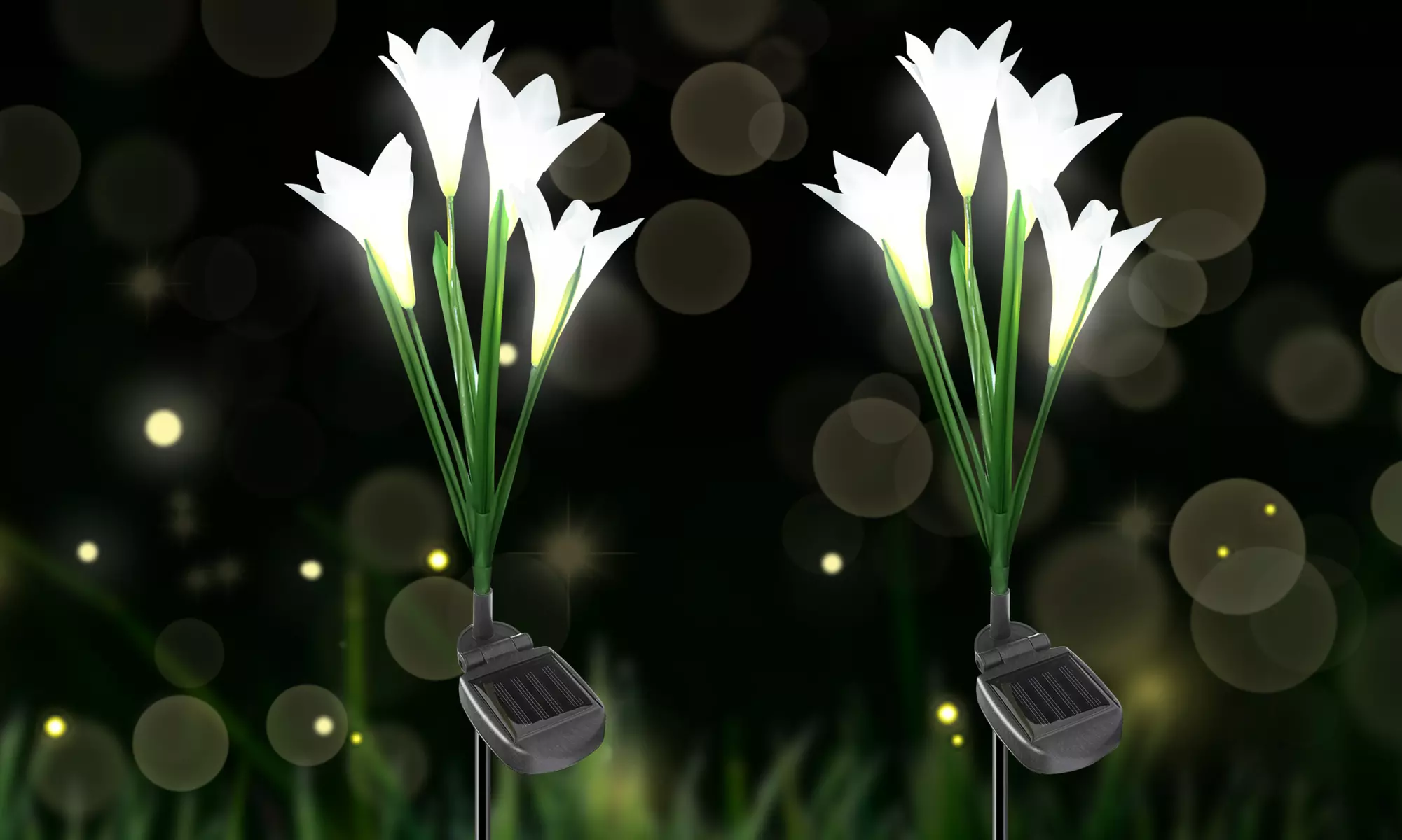 LED Solar Lily Outdoor Decorative Lawn Lights with Changeable Colors - 2 pack