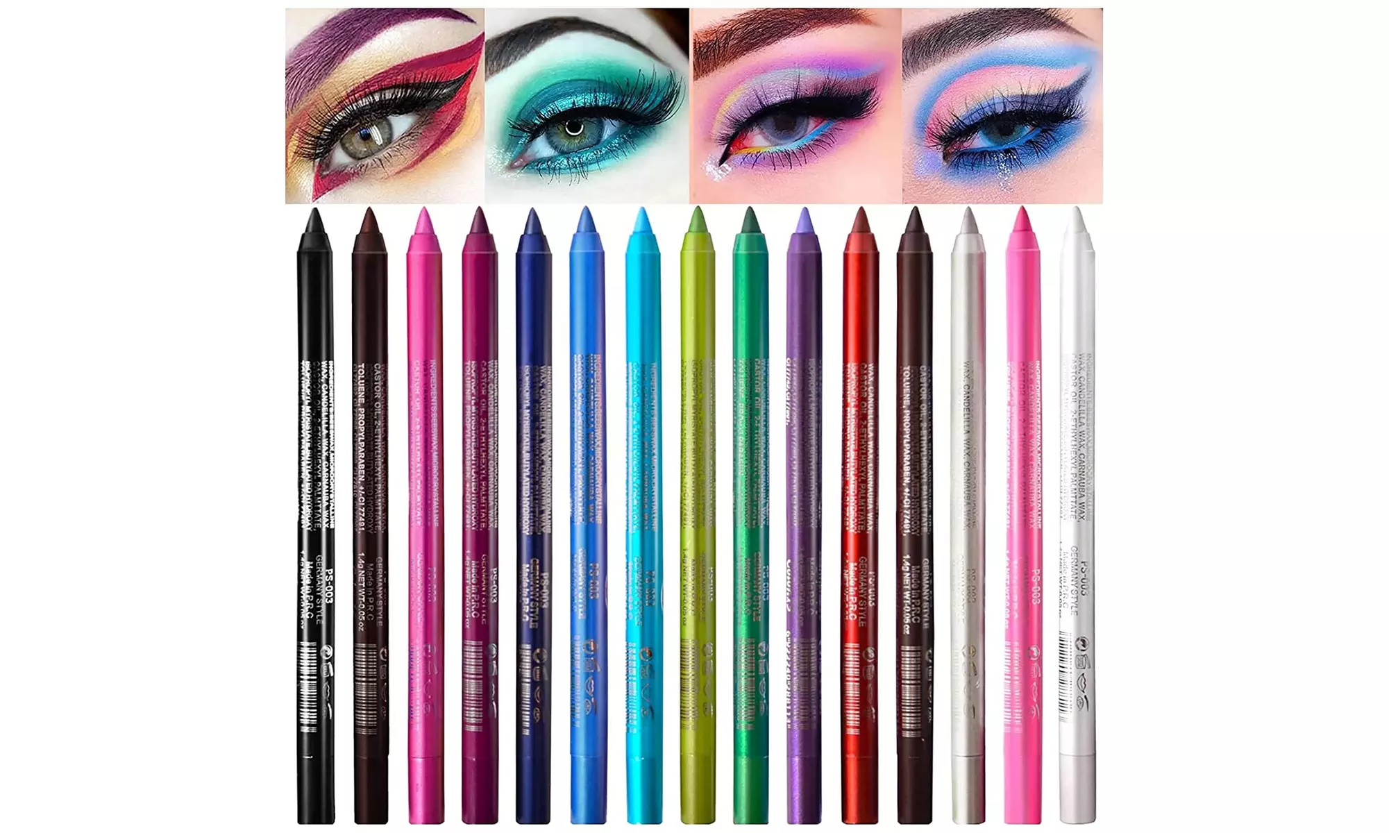 15 Colored Eyeliners Pen Set ADIMANIS Colour Eyeliner Pencils - Primary Image