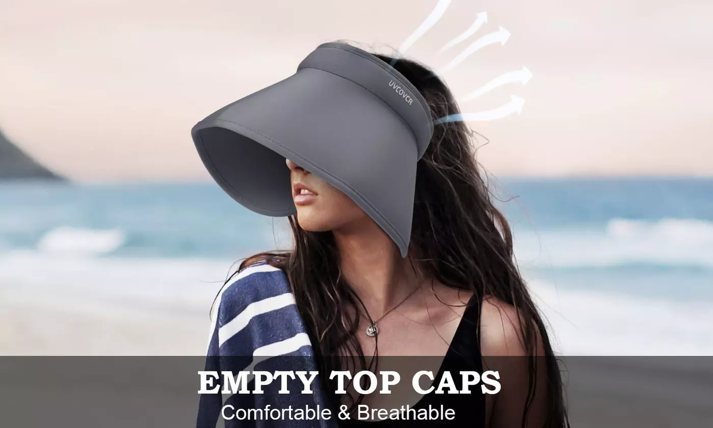 Women Wide Brim Roll-Up Ponytail Summer Sun Visor Hat UV Protection