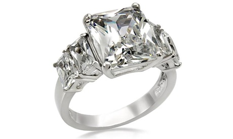 Women's9.50 Ct Radiant Cut Zirconia Stainless Steel Engagement Ring 8 Cubic Zirconia Stainless Steel