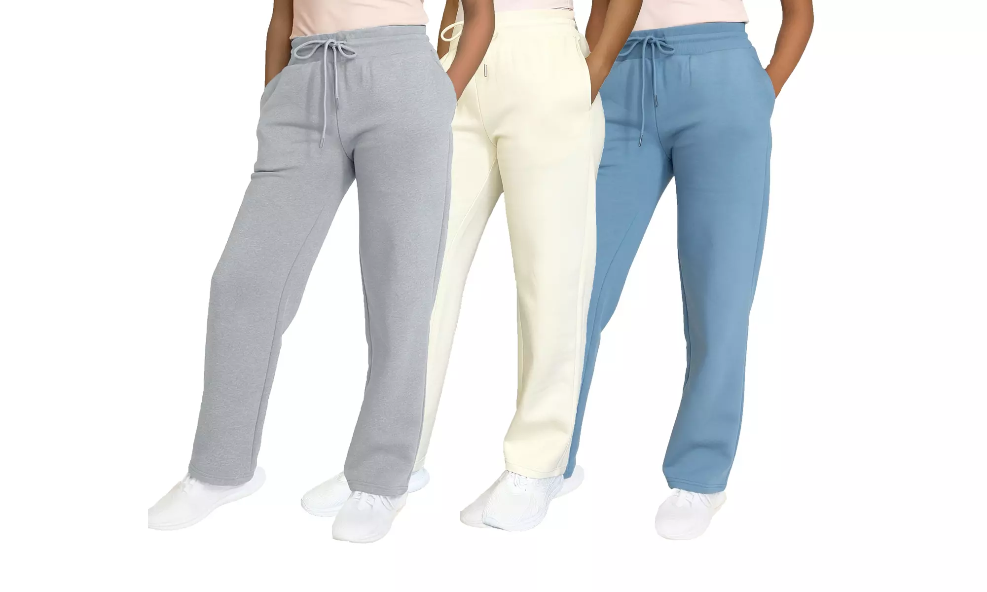 3-Pack Women's Heavyweight Wide-Leg Fleece Sweatpants - Loose Fit with Pockets