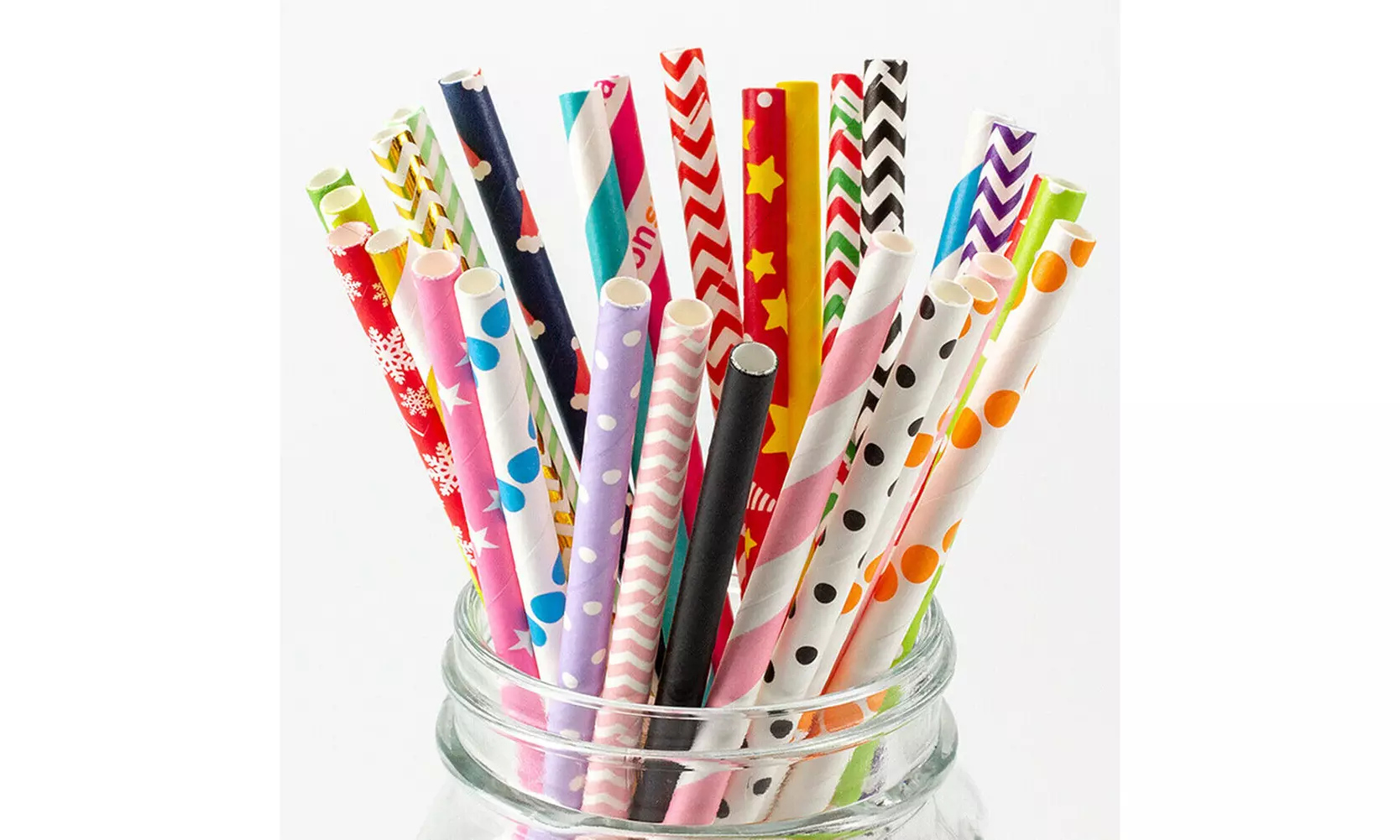 100-200 Bulk Packed Paper Straws Pattern Color -Biodegradable FDA Approved - Primary Image