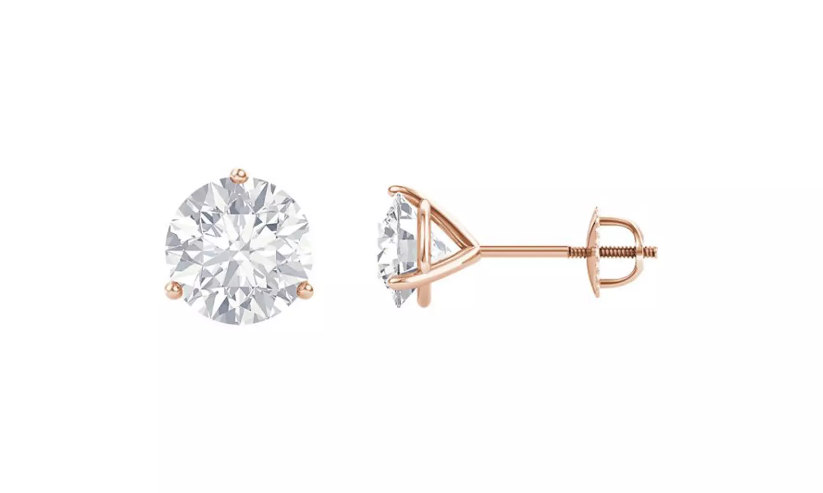 14K Rose 4mm Round Forever One Moissanite Earrings - Primary Image