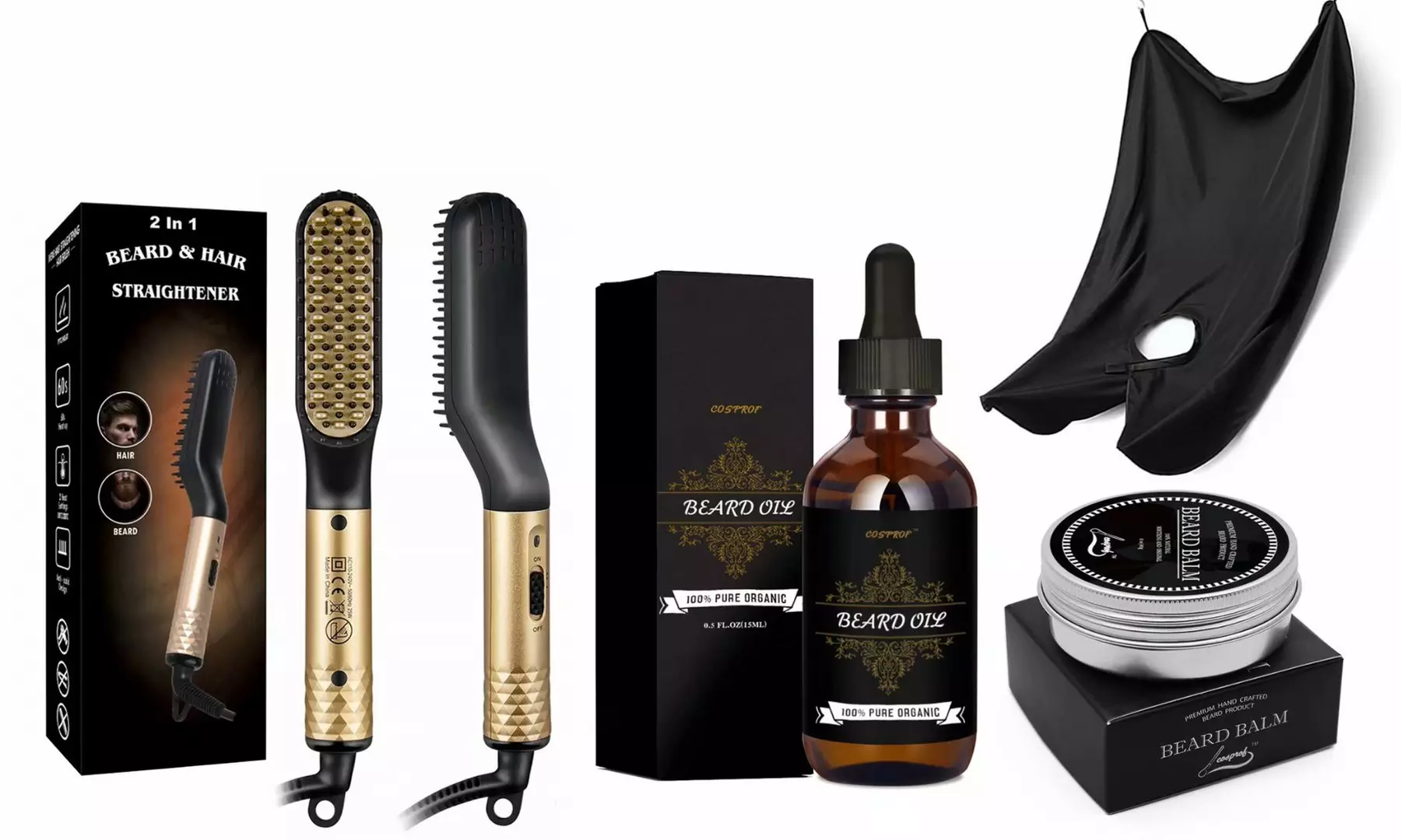 Beard Care Kit Heated Beard Straightener Shaving Bib Beard Oil Beard Balm - Primary Image