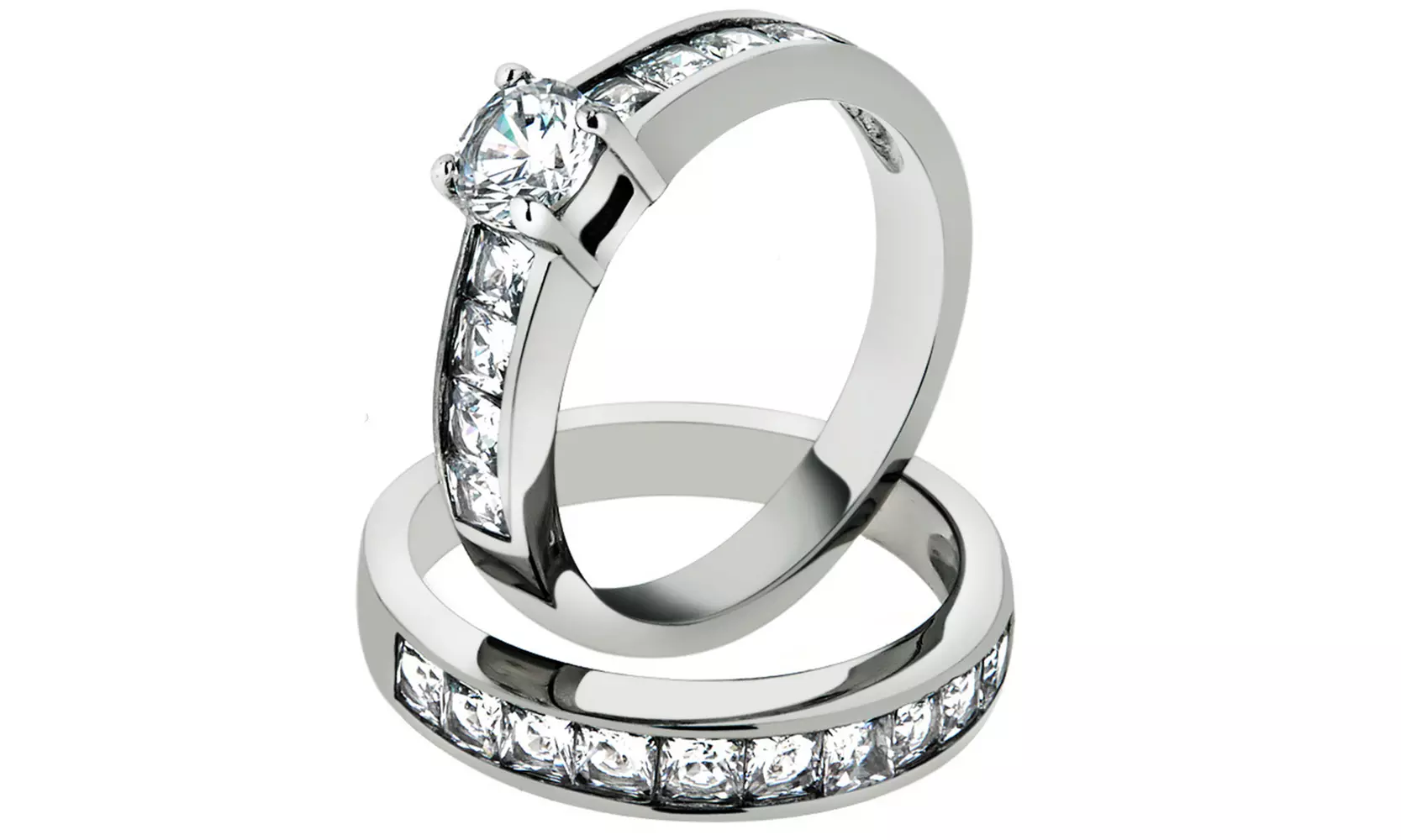 3.25 Ct Cubic Zirconia Stainless Steel 316 Engagement Wedding Ring Set