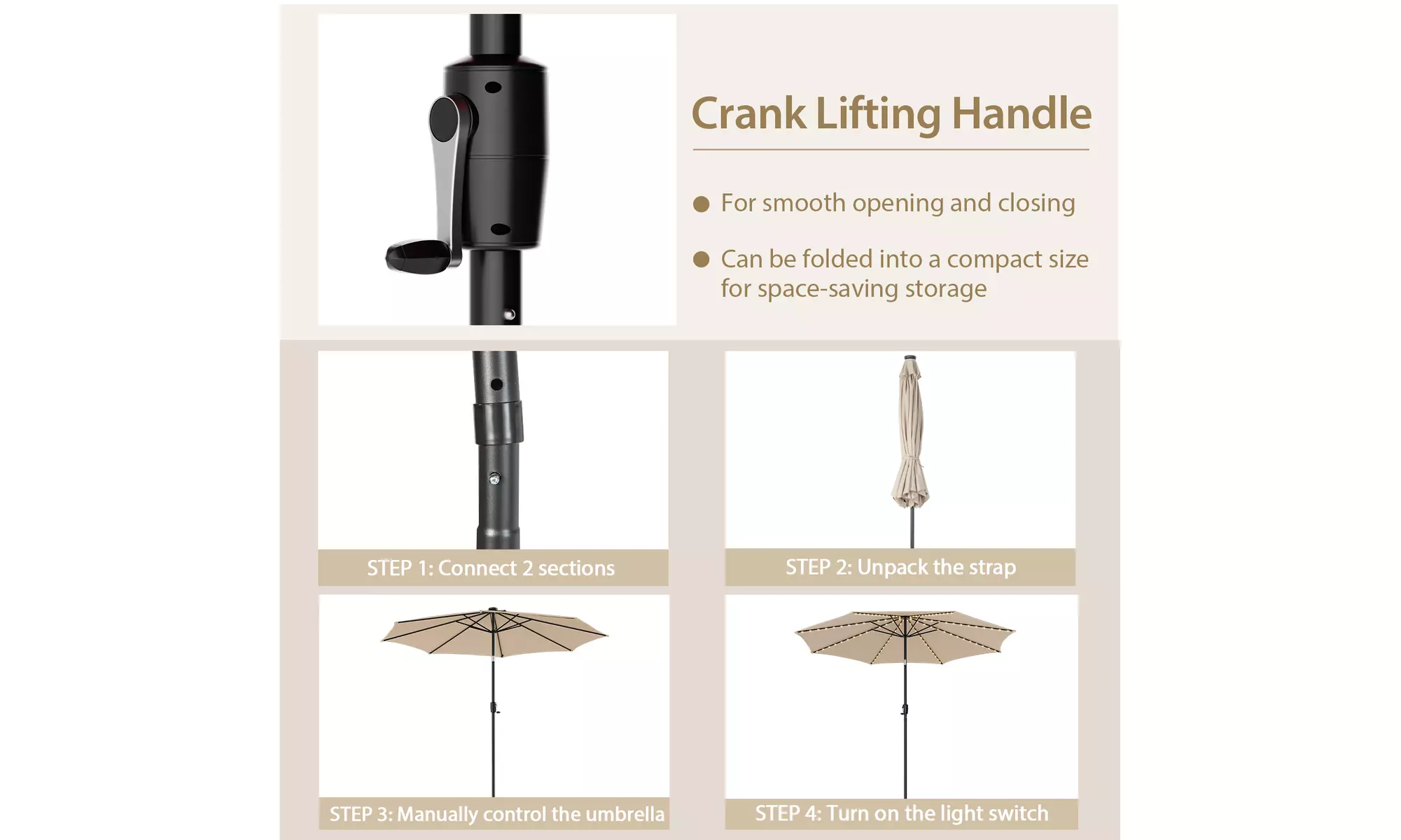 Costway 10 FT LED Solar Lighted Patio Umbrella With Crank Tilt