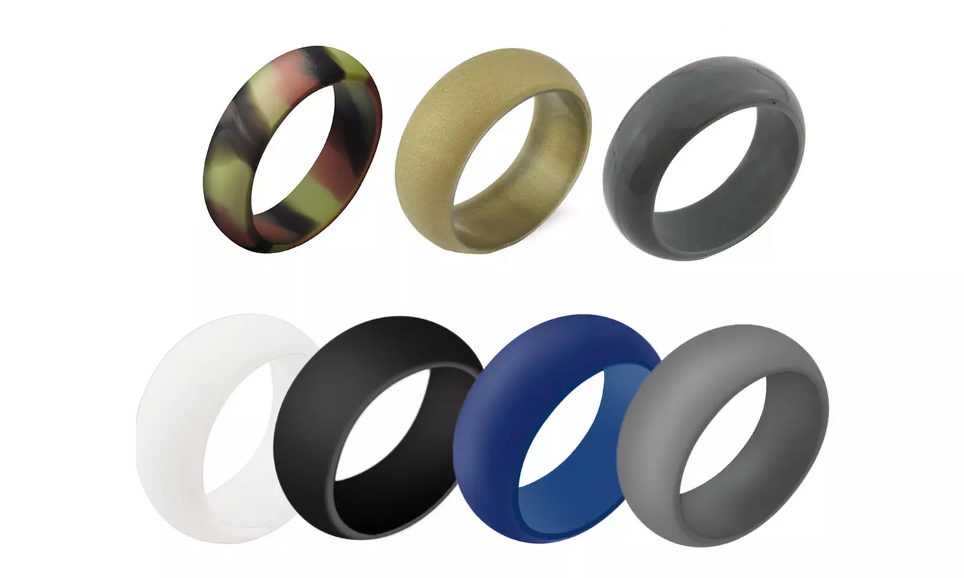 Men's 7 Pack Silicone Rubber Wedding Ring Band Set
