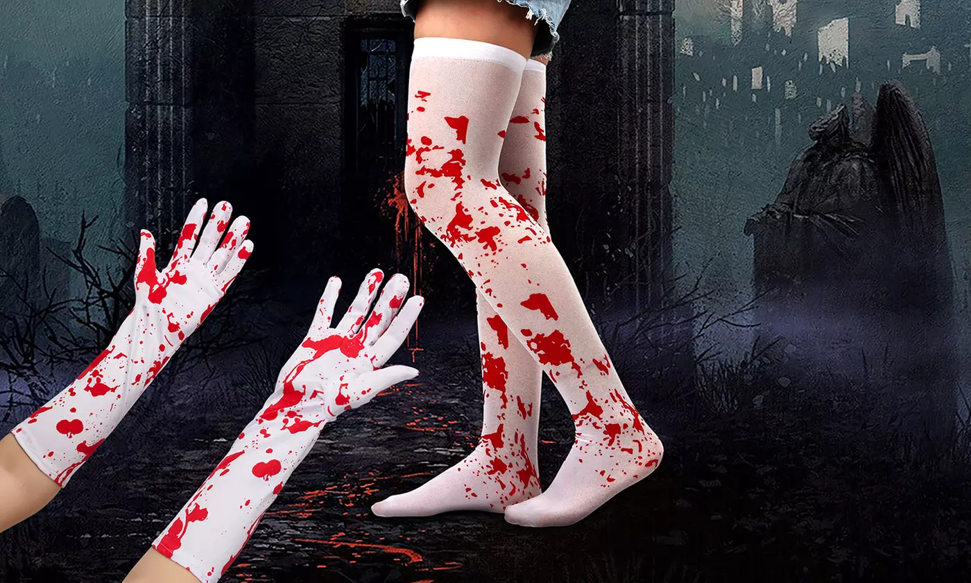 Halloween Party Costume Women Blood Stained Bloody Socks and Gloves Set