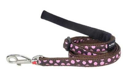 Red Dingo L6-S1-BR-ME Dog Lead Design Pink Dots on Brown, Medium