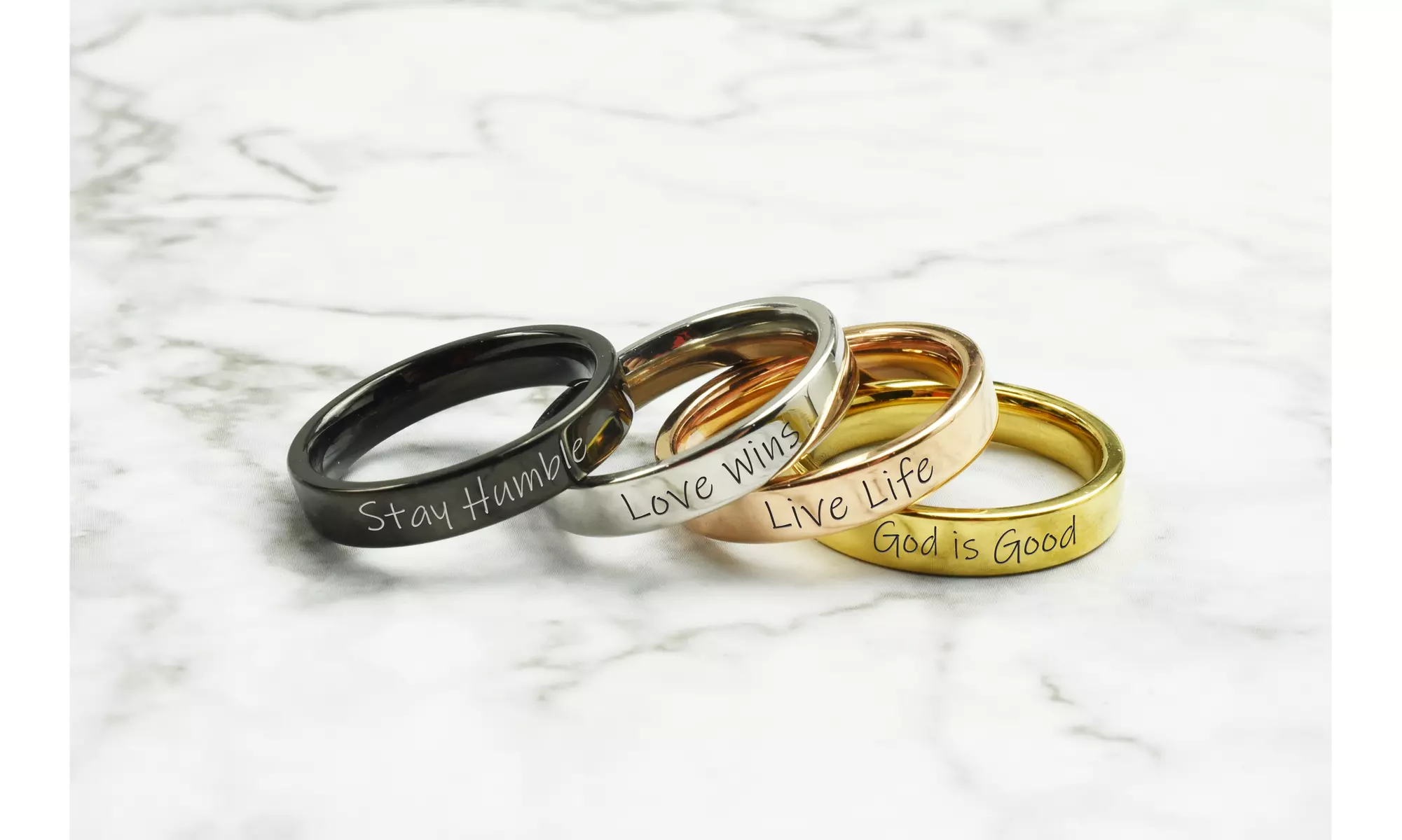 Comfort Fit Inspirational Rings By Pink Box - Size 6 - 10 Available - Primary Image