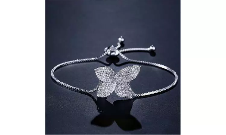 Pave Crystal Floral Bracelet With Adjustable Slider Clasp Adjustable up to 9"